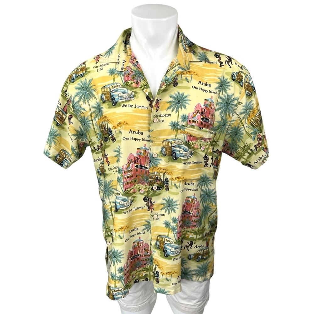 Rima Men's Multicolor Hawaiian Graphic Short Sleeve Button Down Shirt Top Size L